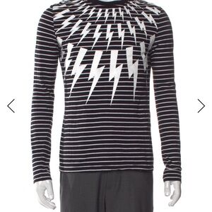 Neil Barrett Lightning Bolt Striped Long Sleeve Tee – XS, $450